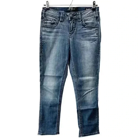 Silver Skinny Jeans Aiko High Capri Ankle Crop Mid Blue Denim Size 26 - Picture 1 of 16